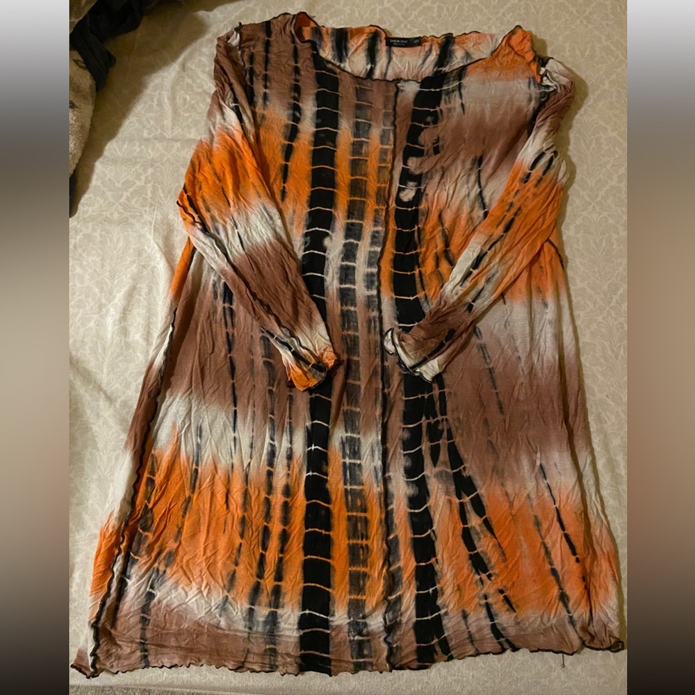 Tie dye lettuce trim dress